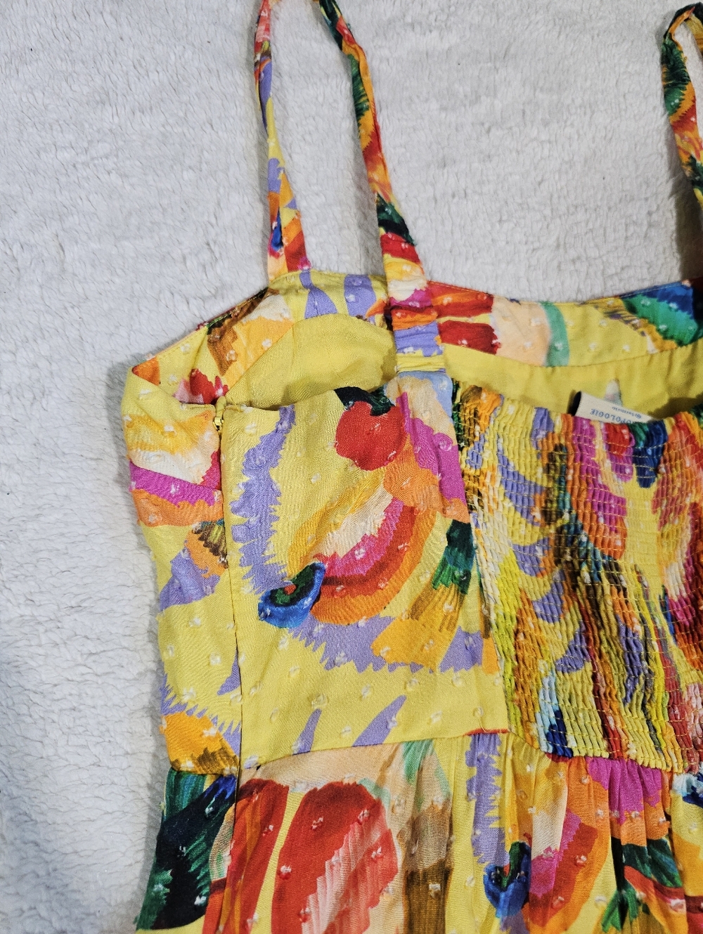 Anthropologie Farm Rio Yellow Textured Tropical Floral Maxi Dress Women's M - Picture 9 of 16